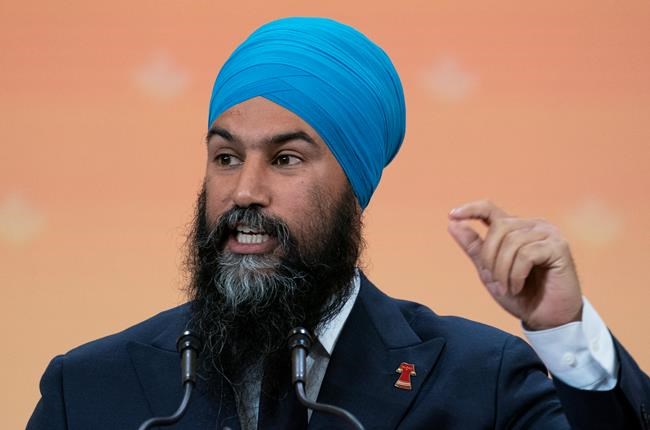 NDP Leader Jagmeet Singh addresses the Canadian Union of Public Employees convention in Montreal, on Wednesday, October 9, 2019. As the federal party leaders prepare for the final debate of the election ahead of the last week of the campaign, many eyes are on Singh, who has emerged as something of a dark horse in recent weeks, with many pundits and voters declaring him the upstart winner one or both of the two previous debates. THE CANADIAN PRESS/Paul Chiasson