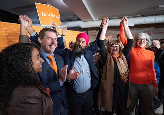NDP Leader Jagmeet Singh rallies with local candidates in Saskatoon on Friday, October 4, 2019. THE CANADIAN PRESS/Paul Chiasson