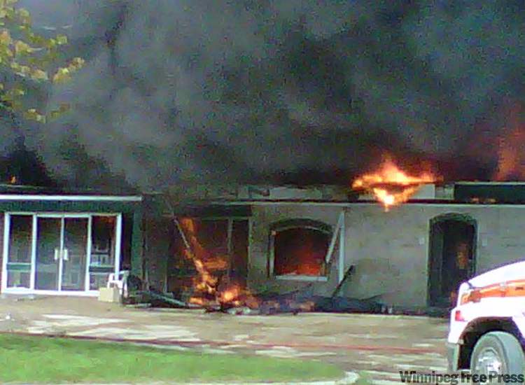 Louise Daymond, The Paper, Pinawa
Firefighters battle a blaze at the Pinawa Motor Inn Monday morning.