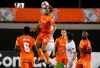 Hamilton Forge FC's Giuliano Frano (8) heads the ball against CD Olimpia's Jorge Benguche (9) during Scotiabank CONCACAF League 2019 second half soccer action in Hamilton on Thursday, August 22, 2019. THE CANADIAN PRESS/Peter Power