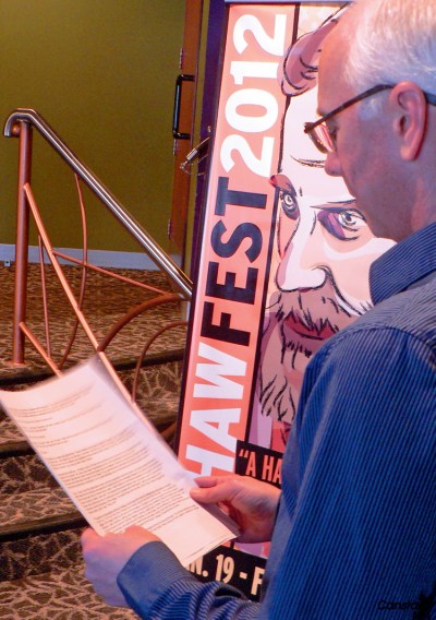 Photo by Rob Brown
Chuck McEwen goes over his notes during the Winnipeg Master Playwright Festival’s announcement of Shawfest 2012, running throughout Winnipeg from Jan. 19 to Feb. 5.