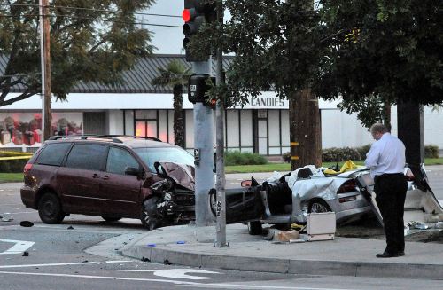 A t-bone crash can be fatal for the driver, as this one was in Orange County, Calif.