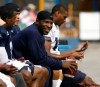 MIKE.DEAL@FREEPRESS.MB.CA
Winnipeg Blue Bomber Barrin Simpson (5) on the bench during today's practice.