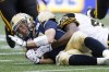 John Woods / The Canadian Press
Winnipeg Blue Bombers quarterback Drew Willy (5) reacts after being sacked by Hamilton Tiger-Cats' Eric Norwood (40) during the first half of Saturday's game.