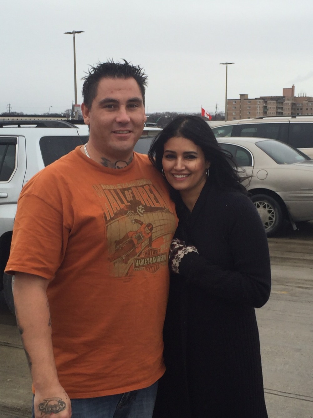 Submitted photo
Oil rig worker Wayne Becks of Gilbert Plains finally made it back to Canada after being trapped in Abu Dhabi for a full year due to a legal issue stemming from a misunderstanding which caused UAE gov't to seize his passport. He arrived in Winnipeg at about 2 am Sat. Nov. 7. He is pictured with his fiancée, Areej, in Winnipeg on Saturday.