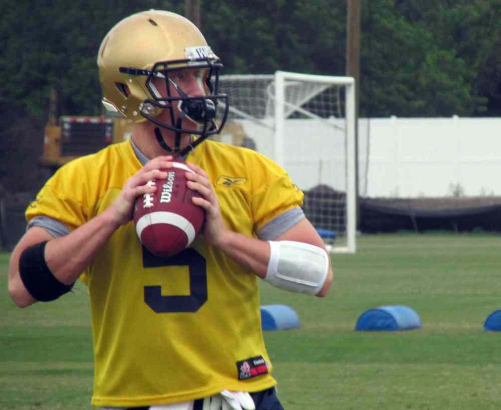 Paul Wiecek / Winnipeg Free Press
The Bombers love what they saw the last three days in QB Drew Willy, who spent a lot of his off-season in the weight room and looks both bigger and stronger this spring than he was last year.