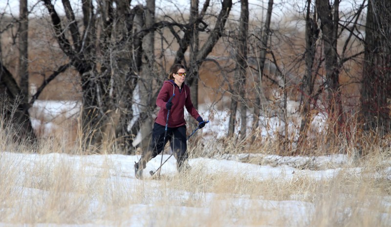 Jodi Pratt cross country skiing in Wildwood Park, Sunday, April 14, 2013. (TREVOR HAGAN/WINNIPEG FREE PRESS)
