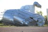 Kyle Darbyson/The Brandon Sun
One of Giovanni Colangelo's grain bins lies on its side Saturday morning after a powerful tornado blew through his Scarth-area farm Friday night.