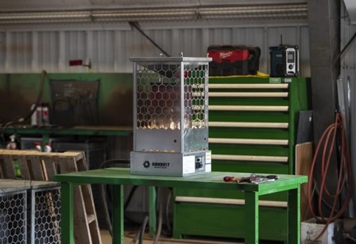 A radiant heater, used on restaurant patios and at outdoor venues, is seen on a workbench at Sunbelt Rentals in Ottawa, on Tuesday, Sept. 15, 2020, as businesses look for solutions to extend their season during the COVID-19 pandemic. THE CANADIAN PRESS/Justin Tang