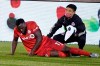 Toronto FC's Jozy Altidore sits injured on the field in the second half of an MLS soccer match against the Philadelphia Union in East Hartford, Conn., Saturday, Oct. 3, 2020. Altidore has a Grade 2 hamstring strain and will be out four to five weeks. THE CANADIAN PRESS/AP-Jessica Hill