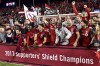 Toronto FC players celebrate with the Supporters' Shield following their win over the Montreal Impact in MLS soccer action in Toronto on Sunday, October 15, 2017. THE CANADIAN PRESS/Frank Gunn