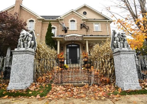 The front entrance to the Thornhill Woods Halloween haunted house during the COVID-19 pandemic in Thornhill, Ont., on Monday, October 19, 2020. THE CANADIAN PRESS/Nathan Denette