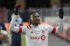 Toronto FC forward Ifunanyachi Achara (99) gestures to fans as he is taken out of the game during the last minutes second half MLS action against New York City FC in Toronto on March 7, 2020. THE CANADIAN PRESS/Chris Young