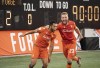 Hamilton Forge FC's David Choiniere (7) celebrates his game-winning goal with teammate Anthony Novak (23) during second-half Scotiabank CONCACAF League soccer action against Antigua Guatemala FC, in Hamilton, Ont., Thursday, Aug. 1, 2019. Choiniere has made a habit of scoring in the CONCACAF League. Forge FC hopes the Canadian winger continues the trend when the Canadian Premier League champions face Tauro FC in Panama on Tuesday in round-of-16 play. THE CANADIAN PRESS/Peter Power