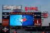 The Toronto Blue Jays' logo is displayed on the scoreboard during the middle of the eighth inning of the team's baseball game against the Washington Nationals, in Washington, Wednesday, July 29, 2020. Rogers Sportsnet is parting ways with veteran Blue Jays radio announcer Mike Wilner. THE CANADIAN PRESS/AP-Nick Wass