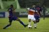Hamilton Forge FC's Molham Babouli (19) moves the ball away from a challenge from Arcahaie FC's Alland Pierre during CONCACAF League soccer action, in Santo Domingo, Dominican Republic, Tuesday, Dec. 1, 2020. Hamilton's Forge FC looks to book its ticket to the Scotiabank CONCACAF Champions League on Tuesday against CD Marathon in Honduras. THE CANADIAN PRESS/HO-CONCACAF, Nelson Pulido, *MANDATORY CREDIT*