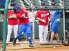 Then-Buffalo Bisons third baseman Vladimir Guerrero Jr. hits at batting practice before playing against the Lehigh Valley IronPigs in Buffalo, N.Y., Tuesday, July 31, 2018. The Toronto Blue Jays have issued affiliation invitations to four minor-league clubs as part of Major League Baseball's player development overhaul. THE CANADIAN PRESS/Nathan Denette