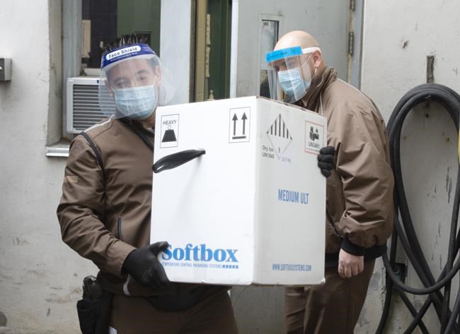 The first doses of the Pfizer-BioNTech COVID-19 vaccine are delivered to the Maimonides CHSLD, Monday, December 14, 2020 in Montreal. The long-term care facility is slated to be one of the first in Canada to administer the vaccine.THE CANADIAN PRESS/Ryan Remiorz