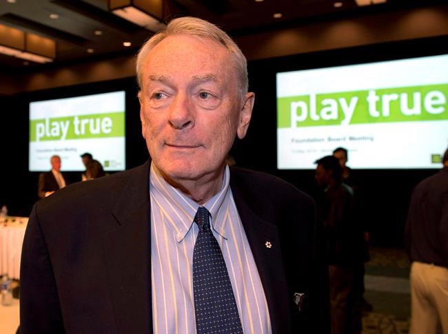 Former World Anti-Doping Agency president Dick Pound speaks to reporters after their foundation meeting in Montreal on May 13, 2015. THE CANADIAN PRESS/Ryan Remiorz