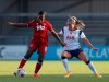 Tottenham Hotspur's, Shelina Zadorsky, right, vies for the ball with Reading's Danielle Carter during the English Women's Super League soccer match between Tottenham Hotspur and Reading at the Hive stadium in London Saturday, Nov. 7, 2020.&nbsp;Zadorsky has extended her stay with England's Tottenham. THE CANADIAN PRESS/AP/Alastair Grant