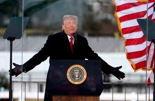 President Donald Trump speaks at a rally Wednesday, Jan. 6, 2021, in Washington. Shopify Inc. says it has terminated all stores affiliated with U.S. President Donald Trump after violence erupted at the U.S. Capitol building yesterday. THE CANADIAN PRESS/AP/Jacquelyn Martin