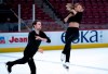 Canadian pairs Kirsten Moore-Towers is thrown by her partner Michael Marinaro during a practice in Montreal, on Monday, February 24, 2020. THE CANADIAN PRESS/Paul Chiasson