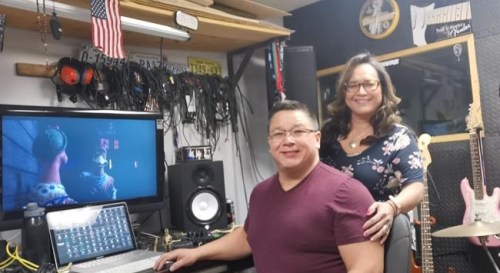 Tom and Carol Anne Johnson are pictured in their home recording studio in Cape Breton, Nova Scotia in a handout photo. Nearly a decade after the two Nova Scotia residents dubbed over a stop motion animated film in Mi’kmaq, people continue to express their interest in the unique version of the adventure comedy. THE CANADIAN PRESS/HO