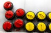 Rocks wait for action during the college curling national championship, Friday, March 8, 2019, in Wayland, Mass. THE CANADIAN PRESS/AP/Bill Sikes