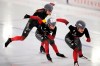 Team Canada with Valerie Maltais, right, Ivanie Blondin, center, and Isabelle Weidemann, left, compete during the women's team pursuit race of the World Cup Speedskating at the Thialf ice arena in Heerenveen, northern Netherlands, Friday, Jan. 22, 2021. THE CANADIN PRESS/AP/Peter Dejong