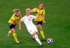 Sweden's Elin Rubensson and Kosovare Asllani, right, vie for the ball with Canada's Sophie Schmidt during the Women's World Cup round of 16 soccer match between Sweden and Canada at the Parc des Princes in Paris, France, Monday, June 24, 2019. THE CANADIAN PRESS/AP/Michel Euler
