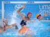 Canada goalkeeper Milan Radenovic makes a save as they play USA in men's water polo gold medal action at the Pan Am Games in Lima, Peru on Saturday, Aug. 10, 2019.  THE CANADIAN PRESS/Andrew Vaughan