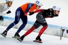 Canada's Ivanie Blondin, right, Netherlands Marijke Groenwoud, center, and Germany's Mareike Thum, left, compete in the semi-final of the women's mass start race of the World Championships Speedskating Single Distance at the Thialf ice arena in Heerenveen, northern Netherlands, Saturday, Feb. 13, 2021. THE CANADIAN PRESS/AP-Peter Dejong