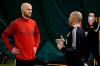 Michael Bradley, left, speaks to new head coach Chris Armas during a training session in Toronto on Wednesday, February 17, 2021 in this handout photo. THE CANADIAN PRESS/HO - Toronto FC