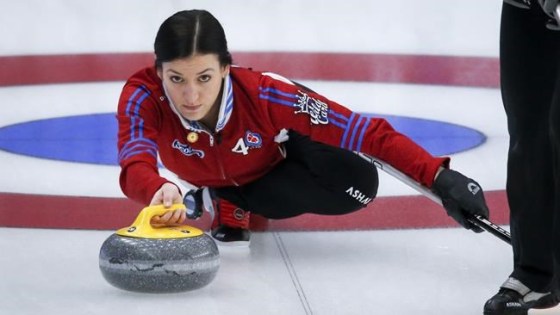 Team Wild Card 3 skip Beth Peterson makes a shot against Team Northwest Territories at the Scotties Tournament of Hearts in Calgary, Alta., Thursday, Feb. 25, 2021.THE CANADIAN PRESS/Jeff McIntosh