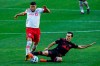 New York Red Bulls midfielder Jared Stroud, right, vies for the ball against Toronto FC midfielder Jonathan Osorio during an MLS soccer match in Harrison, NJ., Sunday, Nov. 8, 2020. Entering his ninth season with Toronto FC, Jonathan Osorio said his off-season regimen was no different than in the past. THE CANADIAN PRESS/AP-Eduardo Munoz Alvarez