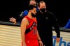 Toronto Raptors head coach Nick Nurse talks to Fred VanVleet during the first half of an NBA basketball game against the Milwaukee Bucks Thursday, Feb. 18, 2021, in Milwaukee. A greatly reduced Raptors team will host the Detroit Pistons on Wednesday in Toronto's temporary home of Tampa, Fla. THE CANADIAN PRESS/AP, Morry Gash