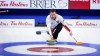 Team Canada skip Brad Gushue makes a shot as he plays Team Ontario at the Brier in Calgary, Alta., Friday, March 5, 2021.THE CANADIAN PRESS/Jeff McIntosh