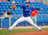 Toronto Blue Jays starter Steven Matz pitches against the Philadelphia Phillies during the first inning of a spring training baseball game Tuesday, March 9, 2021, at TD Ballpark in Dunedin, Fla. THE CANADIAN PRESS/Steve Nesius