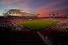 The sun sets above Rio Tinto Stadium before an MLS soccer match between Real Salt Lake and Portland Timbers in Sandy, Utah, on October 14, 2020. THE CANADIAN PRESS/AP, Rick Bowmer