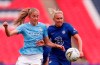 Manchester City's Janine Beckie, left, duels for the ball with Chelsea's Jonna Andersson during the English FA Women's Community Shield soccer match in London, Saturday, Aug. 29, 2020. Canadian Janine Beckie and Manchester City advanced to the quarterfinals of the UEFA Women's Champions League with a 5-0 win Thursday at Fiorentina. THE CANADIAN PRESS/AP-Andrew Couldridge, POOL