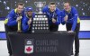 Team Alberta, left to right, skip Brendan Bottcher, third Darren Moulding, second Brad Thiessen, lead Karrick Martin celebrate after winning the Brier curling final in Calgary, Alta., Sunday, March 14, 2021. THE CANADIAN PRESS/Jeff McIntosh