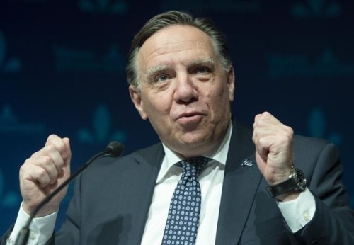 Quebec Premier Francois Legault speaks to the media a press briefing, in Montreal, Thursday, March 18, 2021. The Quebec government says it is investing in cloud software company AppDirect as part of a deal the government says will create 730 jobs in Montreal. THE CANADIAN PRESS/Ryan Remiorz