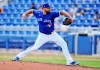 Toronto Blue Jays reliever Kirby Yates pitches against the Detroit Tigers during the fourth inning of a spring training baseball game on March 11, 2021, at TD Ballpark in Dunedin, Fla. THE CANADIAN PRESS/Steve Nesius