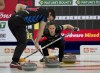 Kirk Muyres brushes as Laura Walker calls the shot during the Canadian Mixed Doubles curling championship play against against Team Meilleur/Nichols in Calgary, Alta., in this Monday, March 22, 2021, handout photo. THE CANADIAN PRESS/HO - Curling Canada, Michael Burns, *MANDATORY CREDIT*