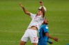 Canada's Lucas Dias (20) heads the ball challenged by Honduras' Cristopher Melendez during a Concacaf Men's Olympic Qualifying championship soccer match in Guadalajara, Mexico, Thursday, March 25, 2021. THE CANADIAN PRESS/AP, Fernando Llano