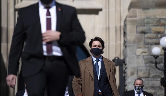Prime Minister Justin Trudeau leaves West Block on Parliament Hill to participate in a news conference on the COVID-19 pandemic in Ottawa, Friday, March 12, 2021. The federal Conservatives are demanding Prime Minister Justin Trudeau or senior members of his staff appear before a parliamentary committee on Monday, as opposition parties continue digging into the Liberal government's now-dead deal with WE Charity to run a student grant program last summer. THE CANADIAN PRESS/Justin Tang