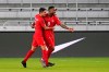 Canada forward Cyle Larin (9) celebrates his goal against Bermuda with midfielder Stephen Eustaquio during the first half of a World Cup 2022 Group B qualifying soccer match Thursday, March 25, 2021, in Orlando, Fla.&nbsp;Canada and the Cayman Island meet in a World Cup qualifier that should have been played Sunday but was delayed due to problems with the Caymans' choice of COVID-19 tests. nbsp; THE CANADIAN PRESS/AP/John Raoux