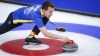 Team Alberta skip Brendan Bottcher makes a shot as he plays Team Saskatchewan during the semifinal at the Brier in Calgary, Alta., Sunday, March 14, 2021.THE CANADIAN PRESS/Jeff McIntosh