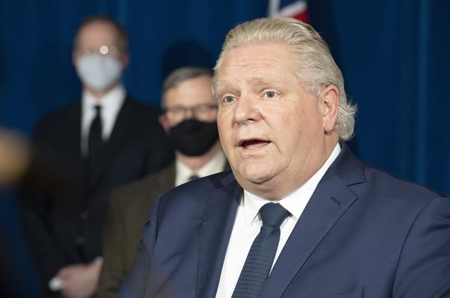 Ontario Premier Doug Ford makes an announcement during the daily briefing at Queen's Park in Toronto on Thursday April 1, 2021. An Ontario-wide