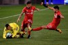 Nashville SC's Randall Leal, left, falls next to Toronto FC's Auro Jr., center, and Jonathan Osorio during the second half of an MLS soccer playoff match Tuesday, Nov. 24, 2020, in East Hartford, Conn. Toronto FC faces a stiff challenge in its first competitive match of 2021 when it takes on Mexico's Club Leon in the first leg of their Scotiabank CONCACAF Champions League round-of-16 tie.&nbsp;THE CANADIAN PRESS/AP/Jessica Hill